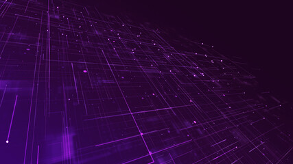 Purple digital line and grid perspective technology abstract background concept