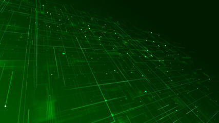 Green digital line and grid perspective technology abstract background concept