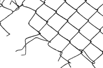 The texture of the metal mesh. Torn, destroyed, broken metal mesh on a white background