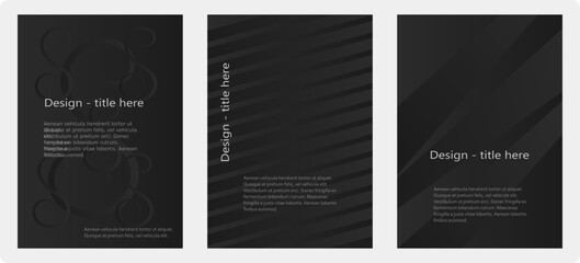 Abstract set of placards, flyers, posters in vertical, a4 size format. Black and white colors or dark theme illustration