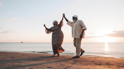 Happy African American retired senior couple dancing