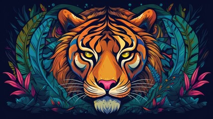 Vector background with abstract tiger in jungle