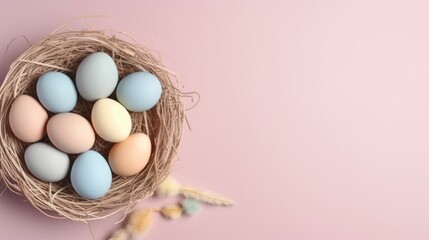 Easter eggs and rabbit ears in a nest