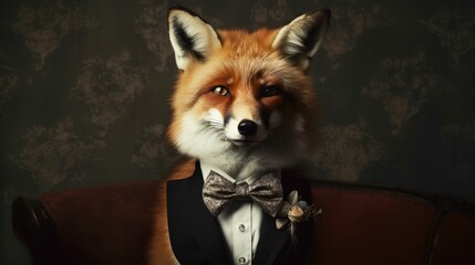 Majestic Fox wearing a bowtie and suit