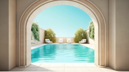 Luxury outdoor pool entrance arch