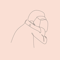 Abstract family continuous line art. Young mom hugging her baby child. Hand drawn illustration for Happy International Mother's Day card, loving family, parenthood childhood concept