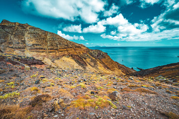 Scenic view on the beautiful foothills of the Madeiran island. São Lourenço, Madeira Island, Portugal, Europe.