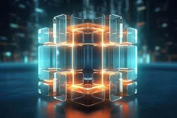 Symmetrical Digital Glass Cube 3D Render with Cinematic Lighting - Generative AI