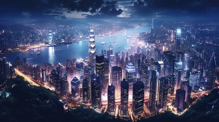 Fototapeta na wymiar Striking Earth's Urban Metropolis Night Cityscape - Generative AI