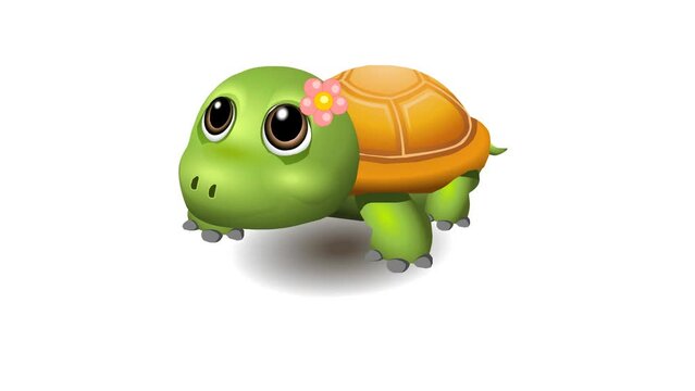3d animation of cute baby turtle walking adorable , 2d animated background