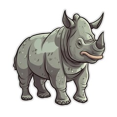 Cartoon sticker of a Rhinoceros over white background. Generative AI illustration