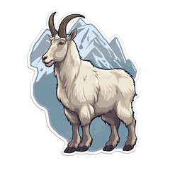 Fototapeta premium Cartoon sticker of a mountain goat over white background. Generative AI illustration