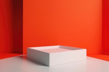 abstract minimal empty podium with bright colors to display products on a raised graphical area, 3D style generative ai Illustration