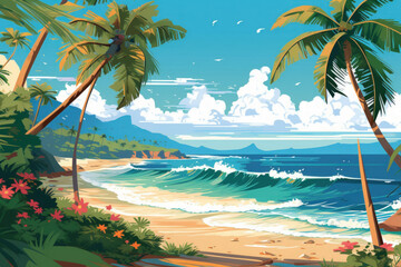 Drawing tropical beach summer background. Graphic illustration design. Generative ai. - 601116884