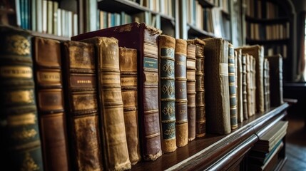 Old books on the shelves of a library