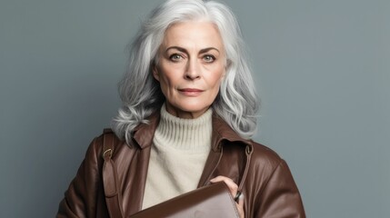 Fototapeta premium Confident and mature man with grey hair and handbag