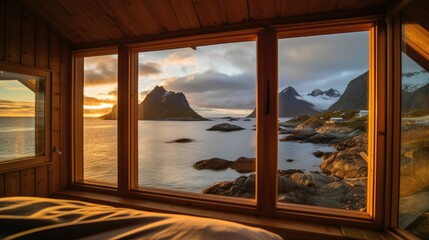 View of Lofoten Islands through a window
