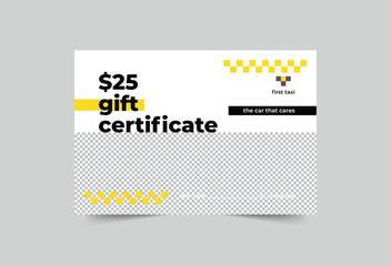 Taxi Services gift certificate template. A clean, modern, and high-quality design gift certificate vector design. Editable and customize template gift certificate © Amber Graphics