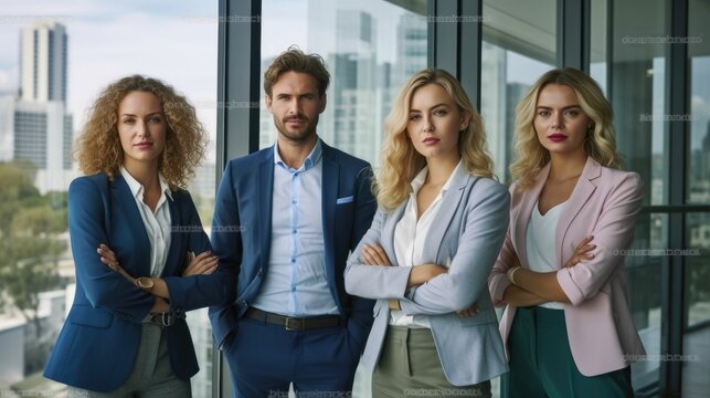 Confident business people standing at office