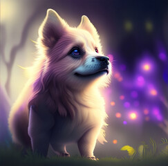 Naklejka na ściany i meble Cute animated dog character with sparkles in background,