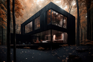 A house sitting in the middle of a forest. Generative AI