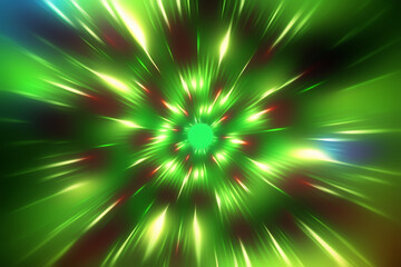 Generative AI illustration of abstract radial of bright green and blue colors with neon light effect in radiating surface