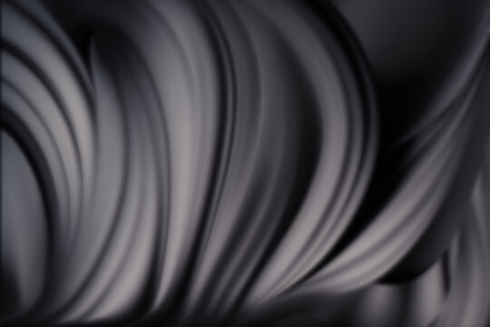 Generative AI illustration of black and gray monochrome abstract background with interwoven curved geometrical shape layers