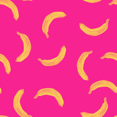 yellow bananas on pink ground, seamless pattern, summer background