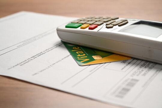 Aigues-Mortes, Gard, France-04 29 2023: card reader of a liberal nurse