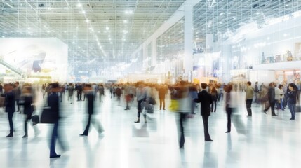 Blurred background of an expo with people