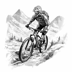 Mountain biker sketch Design. Generative AI