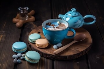 Fototapeta na wymiar illustration, coffee with cream and cookie, generative ai