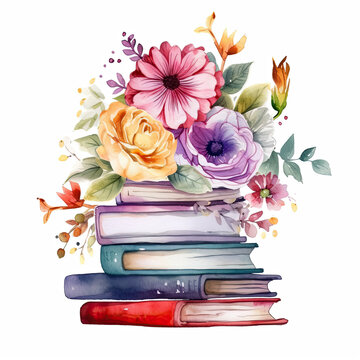 Flowers on a stack of books Generative AI