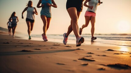 People running at the beach for exercise