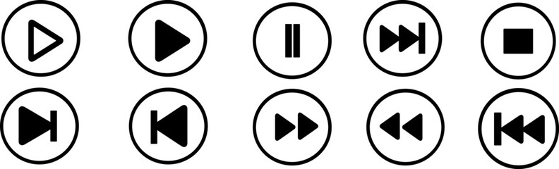 Media player icon set isolated on white background