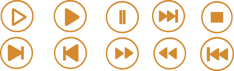 Media player icon set isolated on white background
