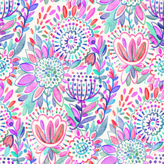 Seamless pattern with bright spring flowers