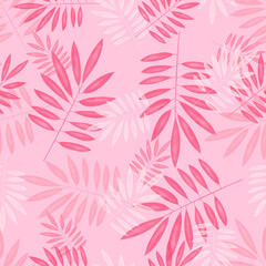 pink palm leaves on rose background, seamless pattern, background
