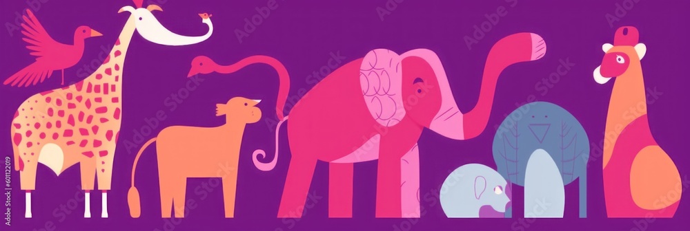 Poster a group of animals standing next to each other. generative ai image.
