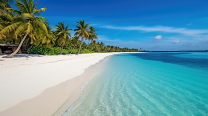 Fototapeta na wymiar Beautiful beach on Maldives with white sand and turquoise water