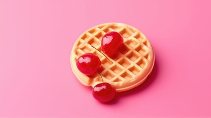 Freshly made waffle with cherry-shaped gummy candy on top
