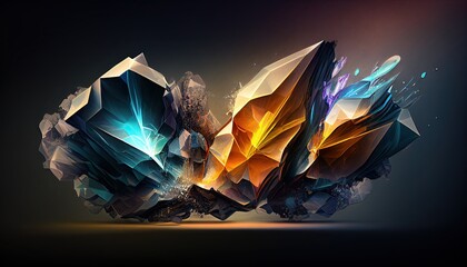 Obraz premium Glass blue and orange icy transparent object floating in space, abstract, Elegant and Modern AI-generated illustration