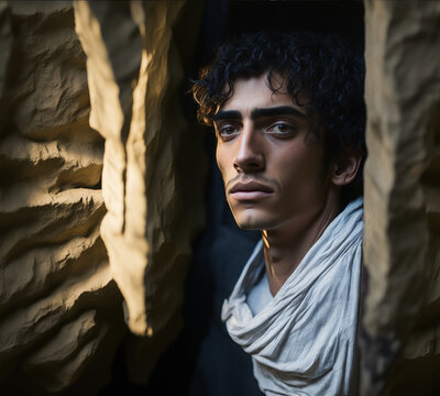 Portrait of jewish man in prison, biblical concept of Joseph 