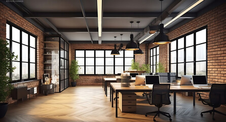 Contemporary and Chic, 3D Rendered Loft-Style Interior Design for a Modern Office Space. Generative AI
