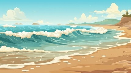 Fototapeta na wymiar Illustration of a beautiful seaside with ocean waves