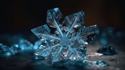 Obraz premium A snowflake crystal made of glass placed on a table, in the style of zeiss batis. Generative AI