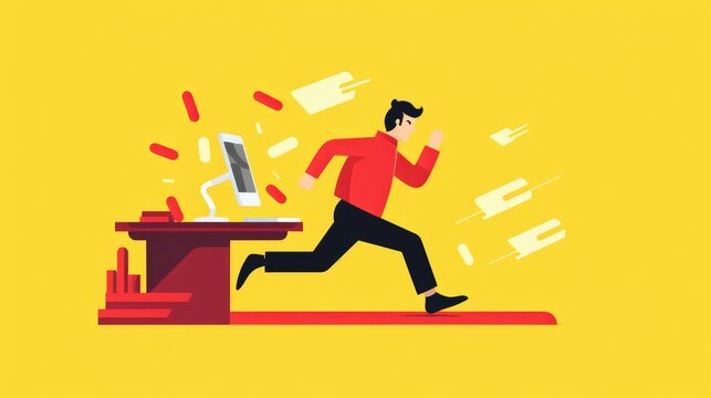 Vector Illustration of a Man Running Away from the Keyboard