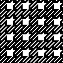 Seamless surface pattern design with houndstooth material ornament. Tooth figures wallpaper. Fabric background. Cloth mosaic motif. Digital paper, textile print, page fill, web designing. Vector art.