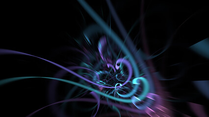 Abstract violet and blue chaotic neon lights. Fantastic holiday background. Digital fractal art. 3d rendering.