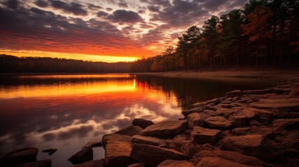 Beautiful sunset on Beaver Lake near Rogers Arkansas